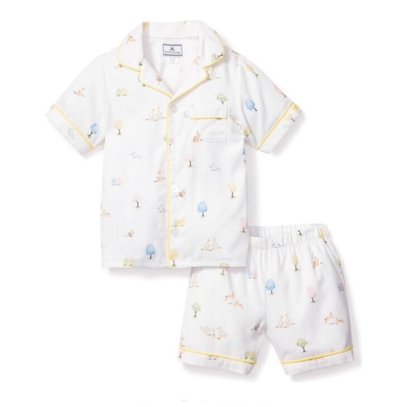 PETITE PLUME Boys Flame Resistant Chemical Free Pajamas White with Yellow Trim 5 - Picture 1 of 6